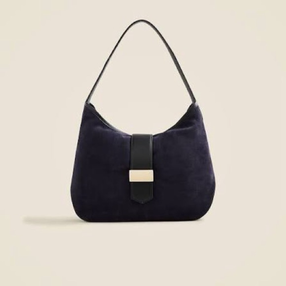J Crew Berkeley Suede and Leather Shoulder Bag in Navy Black